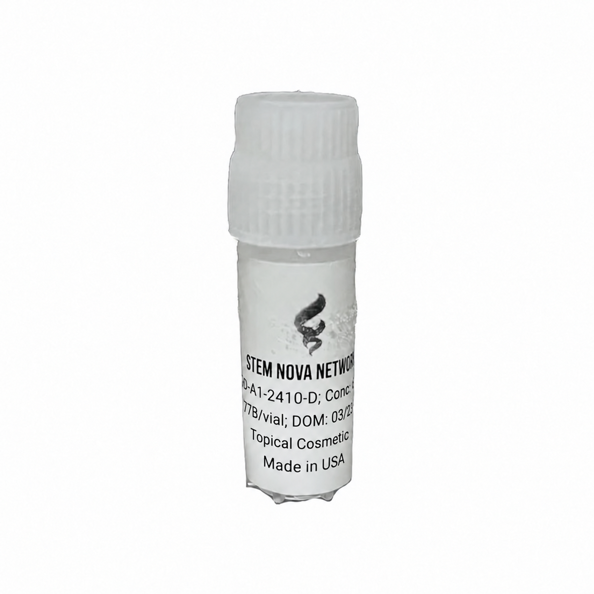 3DExo+ 77B exosome matrix vial labeled Topical Cosmetic, Stem Nova Network